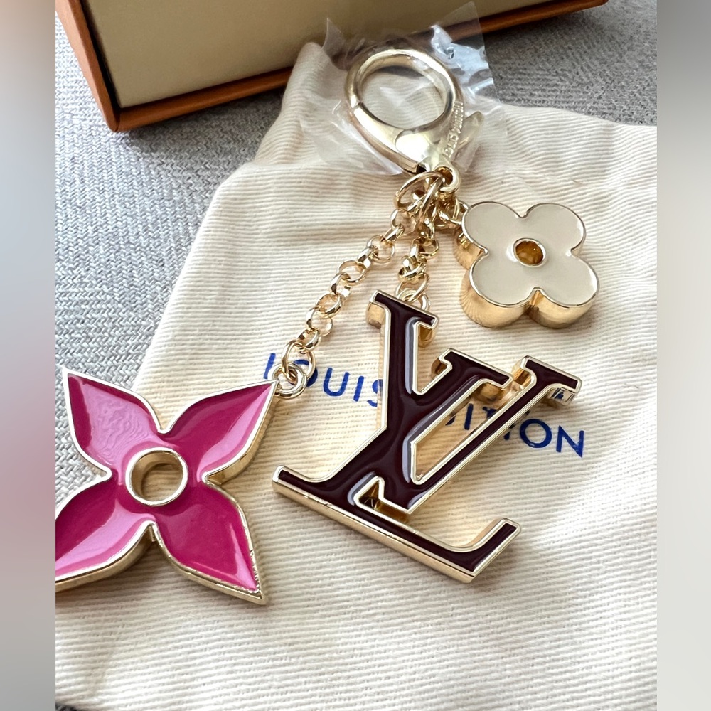 Louis Vuitton Gold-tone & Pink Monogram Flower Keychain Charm